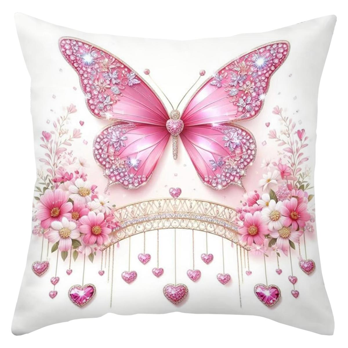 

2D flat printing Pink Butterfly Decorative Cushions Floral Pattern Polyester pillowcase, sofa decorative cushion cov 45x45cm