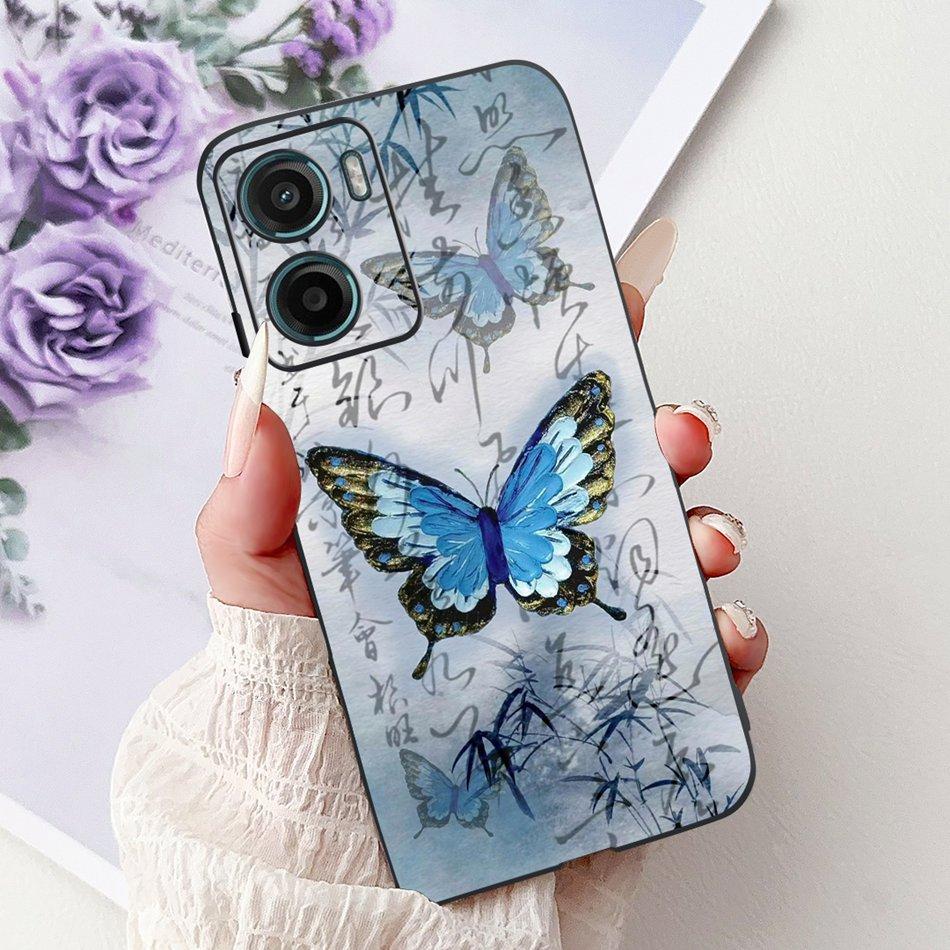 For Motorola Moto G05 G15 E15 2024 Floral Butterfly Phone Case For MOTO G05 G15 E15 4G Black Silicone Soft Lightweight Case