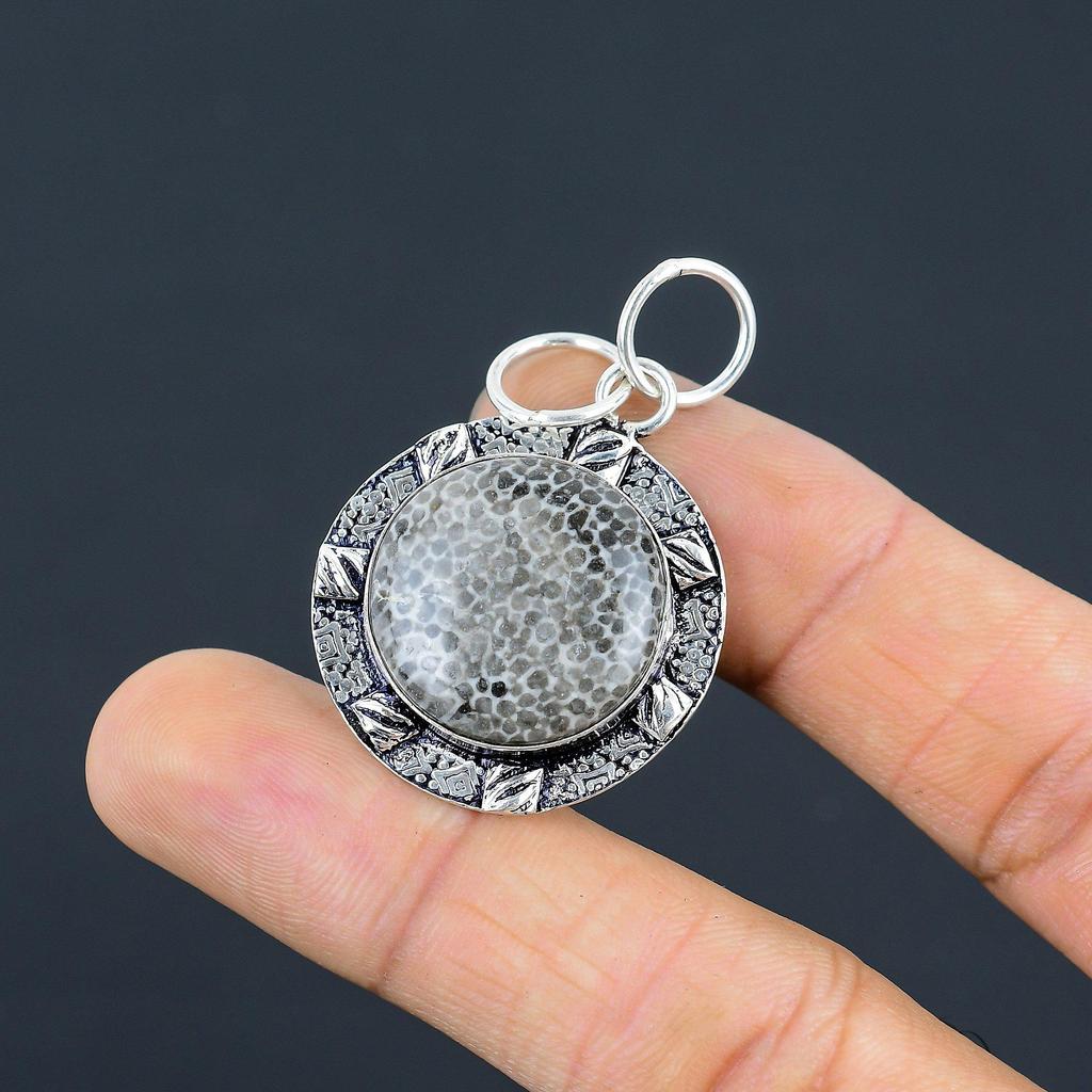 Natural Stingray Coral Gemstone Pendant 925 Sterling Silver Indian Jewelry