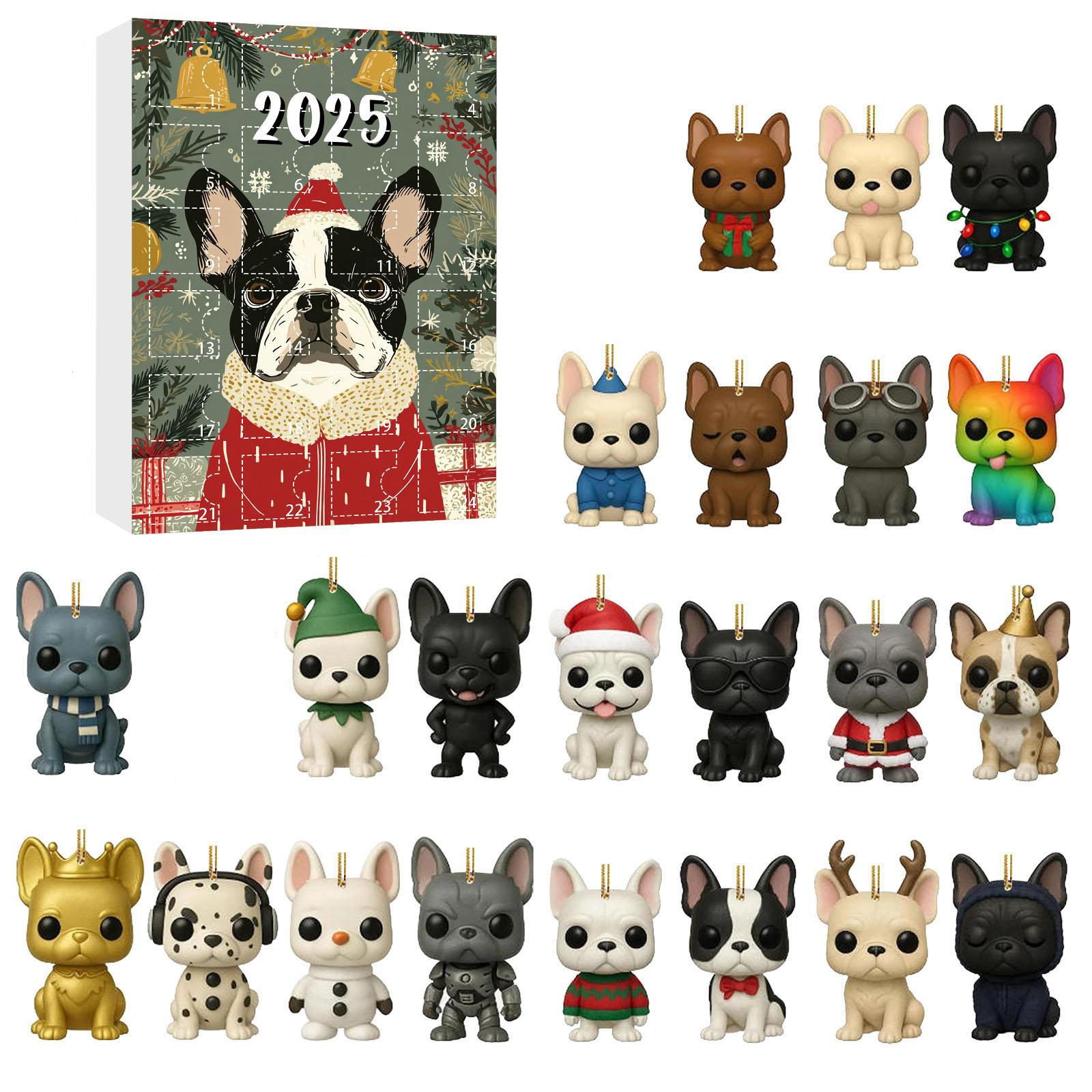 

2D Plane Box With 24 Double-sided Printed PendantsChristmas Pet Dog Advent Calendar BlindBox Christmas Tree Decoration Acrylic Pendant One Size