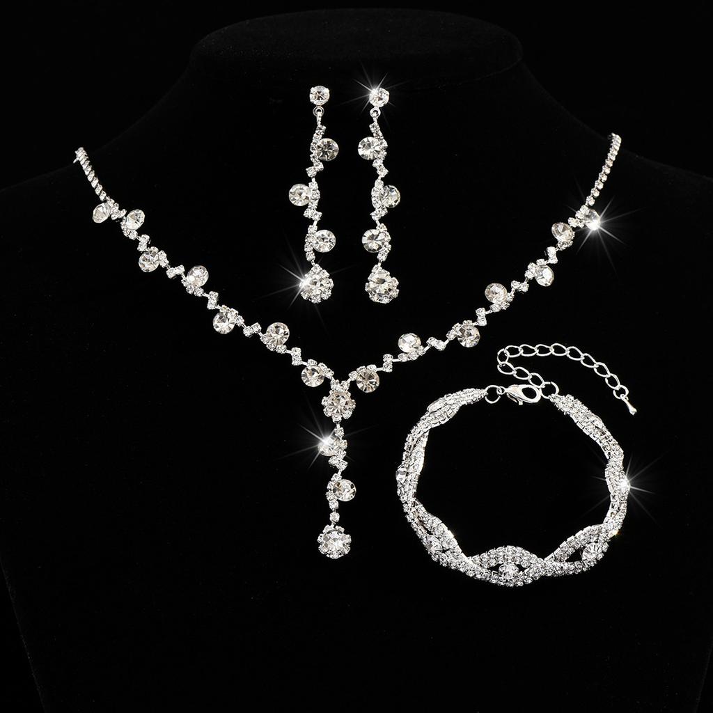 Rhinestone Jewelry, Necklace, Earrings, Bracelet, Three-Piece Jewelry Accessories Bride, Wedding Accessories Versatile