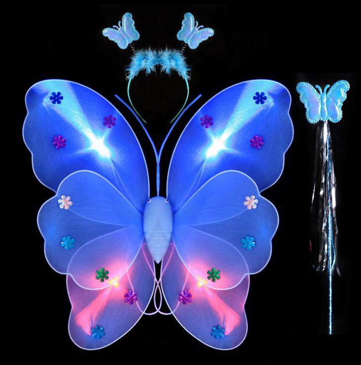 Illuminated Butterfly Wings Set: Light-Up Three-Piece for Children's Performances and Night Markets