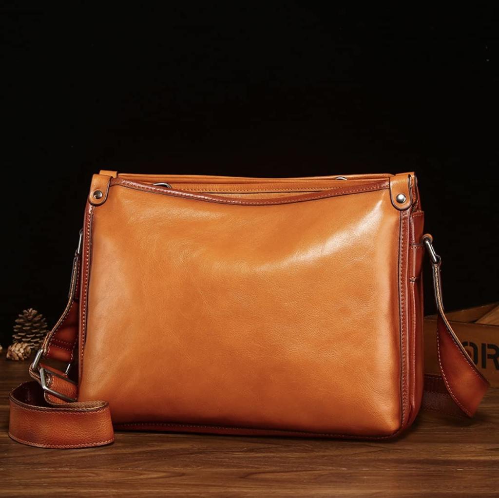 NICE SELECTION Men's Genuine Leather Shoulder Bag, Crossbody Bag, Messenger Bag, Horizontal Style, Perfect for Commuting, School, and More (Regular,