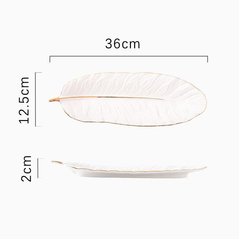 Nordische Keramik Vergoldete Schale Blatt Feder Form Obstkuchenplatte Schreibtisch Schmuck Kosmetik Organizer Wohnzimmer Tischdekoration