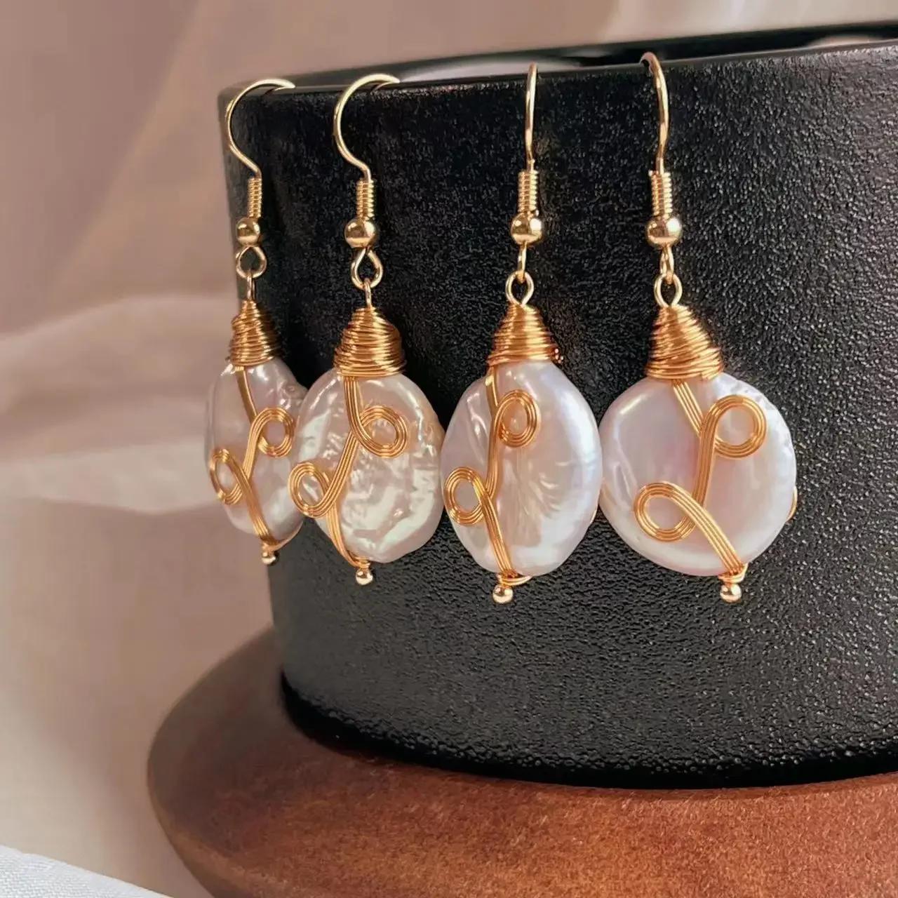 HENGSHENG 12-13mm Big Baroque Freshwater Pearl Drop Earrings for Women Button Pearl Hook Earrings Jewelry Gift 2025 New In 11-12mm