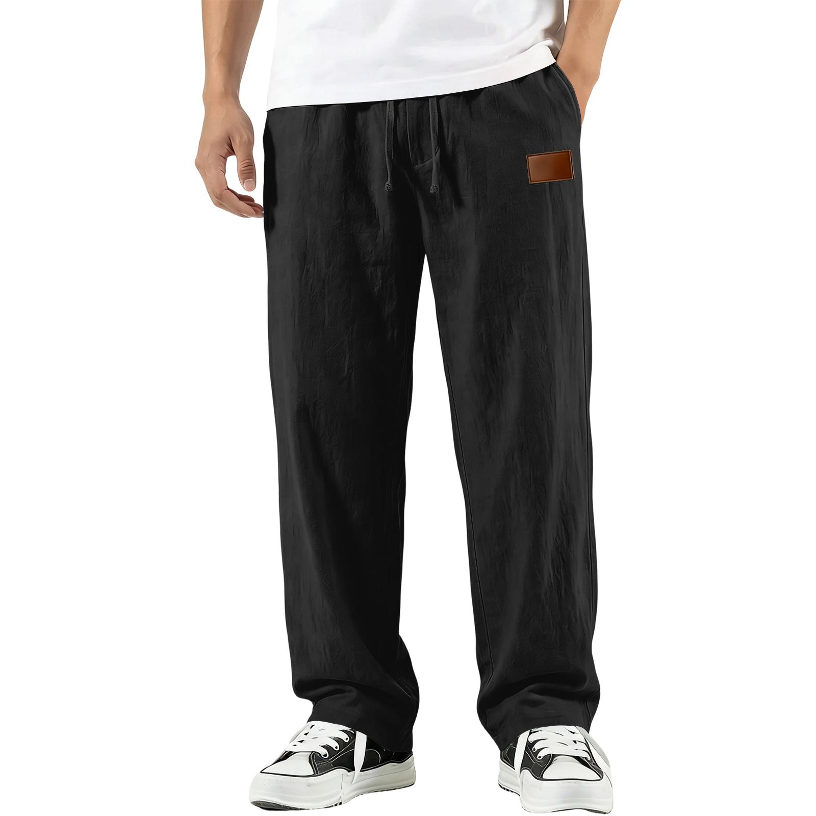 Men s Cotton Linen Trousers Men s Casual Fashionable Cotton Linen Trousers L чёрный