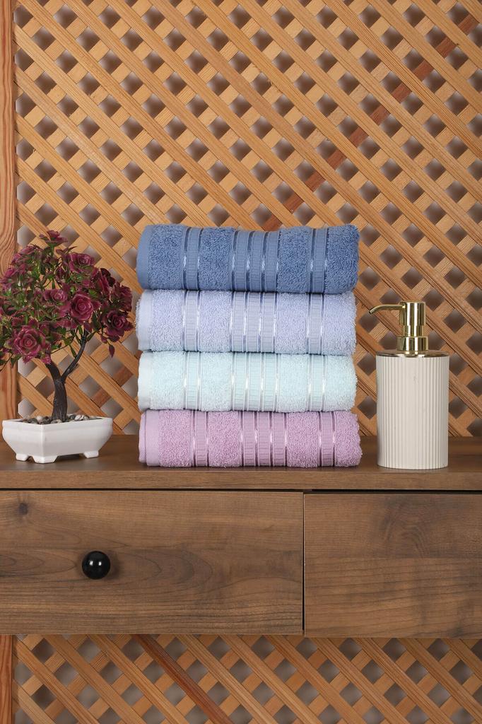 Set of 4 Hand and Face Towels 100% Cotton 50x90 Cm Belt Colored