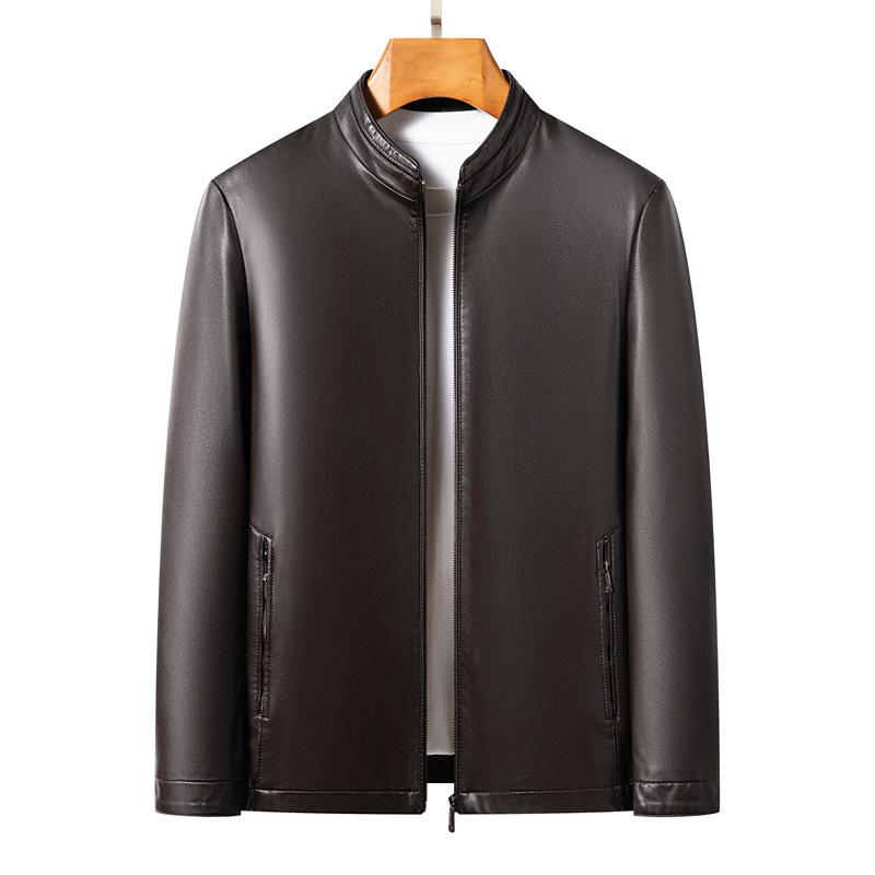 Genuine leather jacket for men, sheepskin business lapel, middle-aged dad's autumn and winter new casual leather jacket