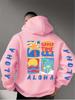 Men's casual hooded sweatshirt with a four-panel hand-painted Palm Beach pattern and ALOHA logo print, perfect for fall and winter wear.