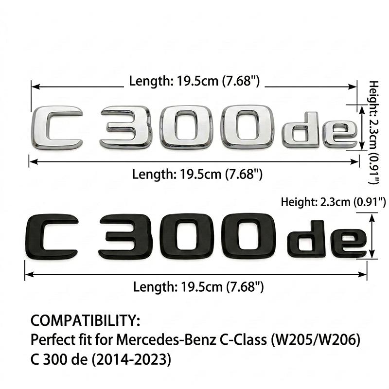 C300de Letters Emblem Badge Car Rear Trunk Logo Sticker For Mercedes Benz C Class W205 W206 C300 de Black Chrome Accessories AX1