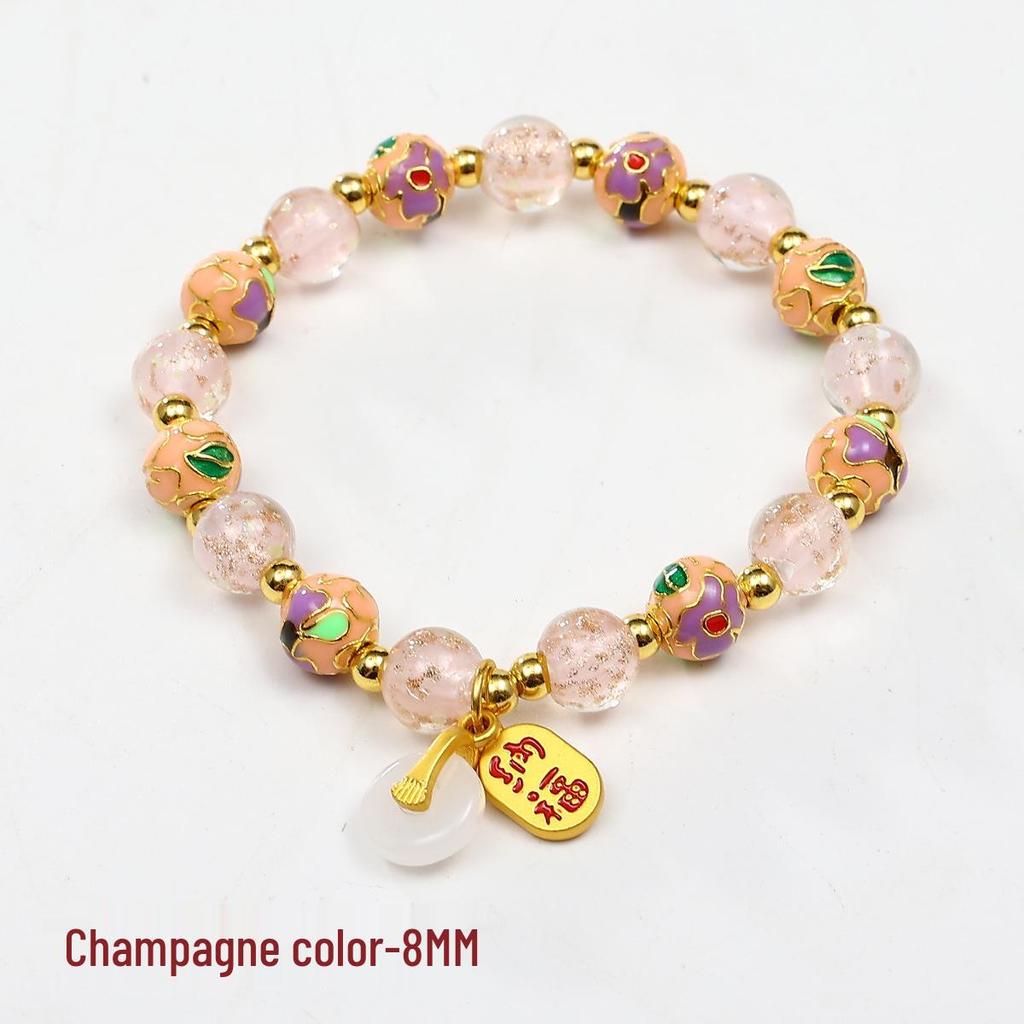 Cloisonné Enamel Floral Peace Buckle Bracelet - Luminous, High-End Jewelry for Women