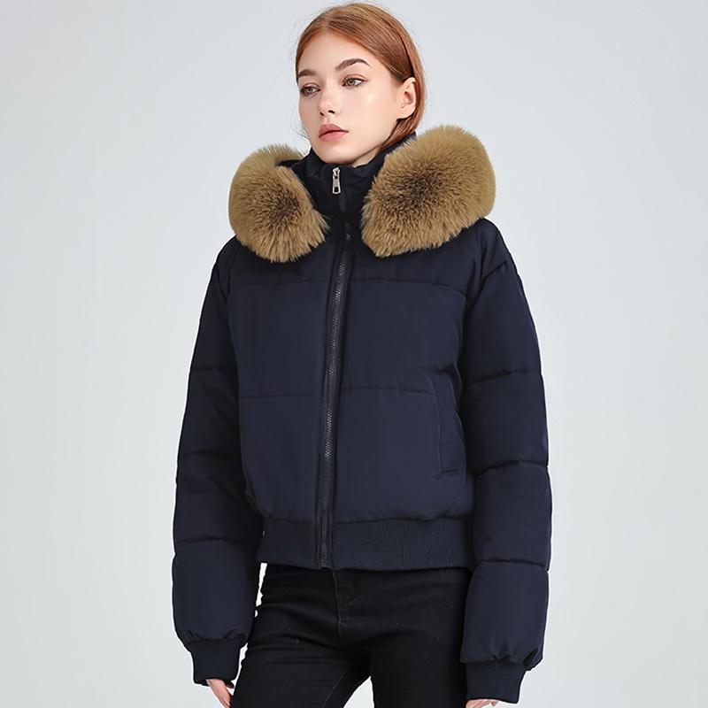 

Модные зимние короткие парки, женские куртки с капюшоном, воротником из искусственного меха, свободные, толстые, теплые женские пальто 2XL темно-синий