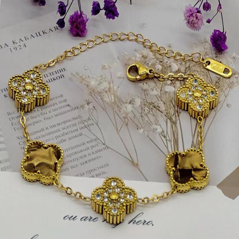 New Shiny Four-leaf Clover Bracelet Five-flower Fashion Sense Hand Jewelry Simple Jewelry