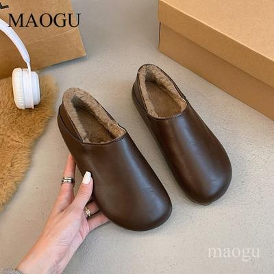 Anti-slip Women's Brown Short Plush Slip-On Warm Casual Shoes Autumn Winter Comfortable Flats Ladies Loafers Zapatos Para Mujer