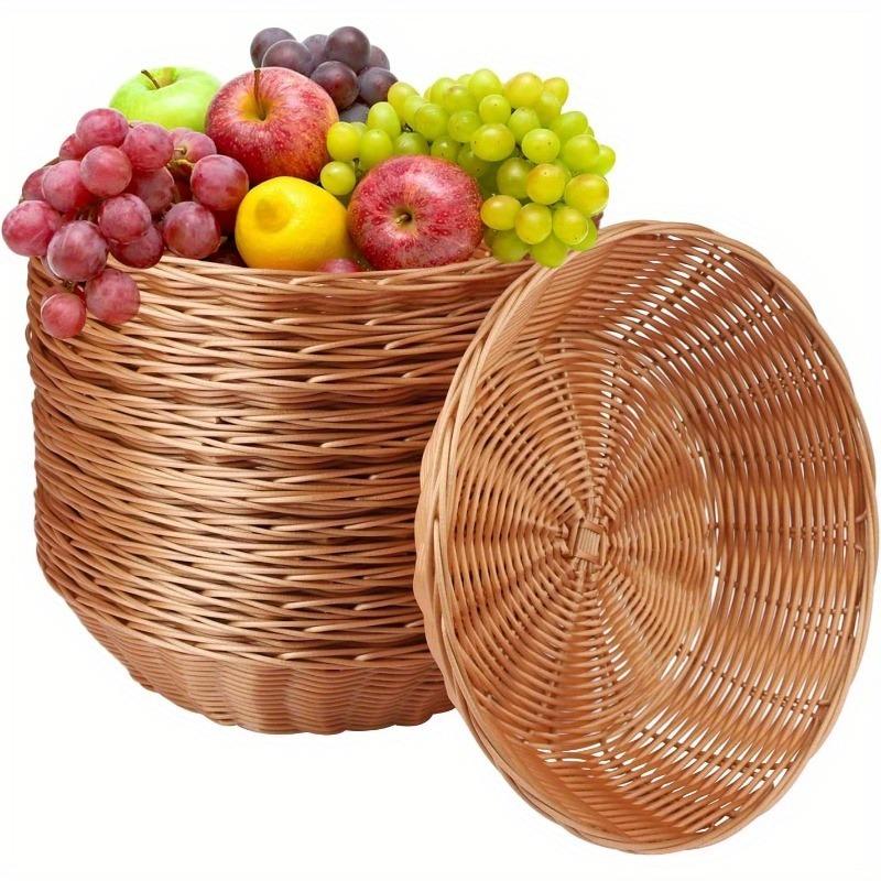 14pcs Round Poly Wicker Baskets 24.3cm Diameter Brown Plastic Polypropylene Storage Bins for Kitchen Bathroom and Home Organizer