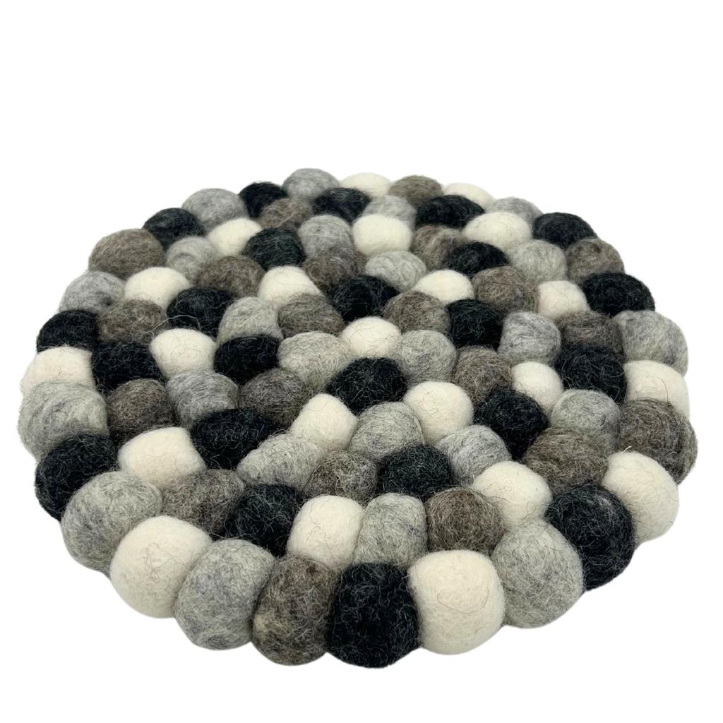 Felt Ball Placemat Round Multi Grey 20cm