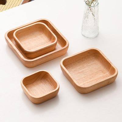 Bol à Salade Carré en Bois Massif Style Japonais - Plat Simple en Bois pour la Table