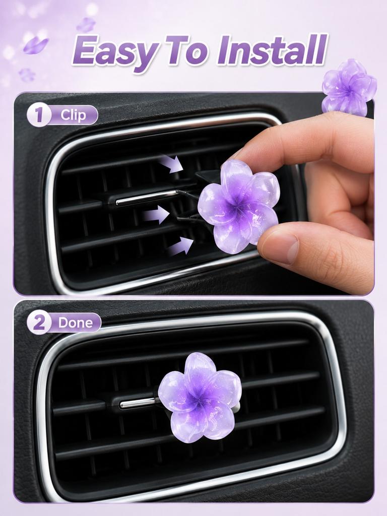 6pcs Pink Flower Car Air Vent Clips, Cute Floral Auto Interior Decor, Sweet Dashboard Accessories for Women