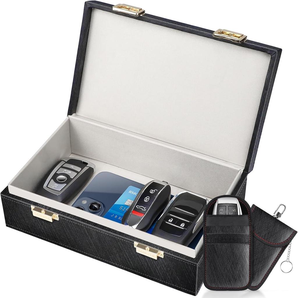 Samfolk Faraday Box & 2 Pack Faraday Bag, 8.42" X5.19" X 2.76" Faraday Key Fob Protector Cage, Signal Blocking Box Faraday Key Fob Protector Anti