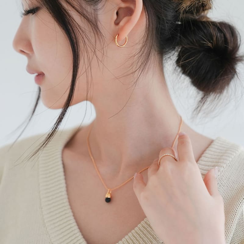 modernlike 14k gold-filled silver one-sided / classic ring one-touch earrings