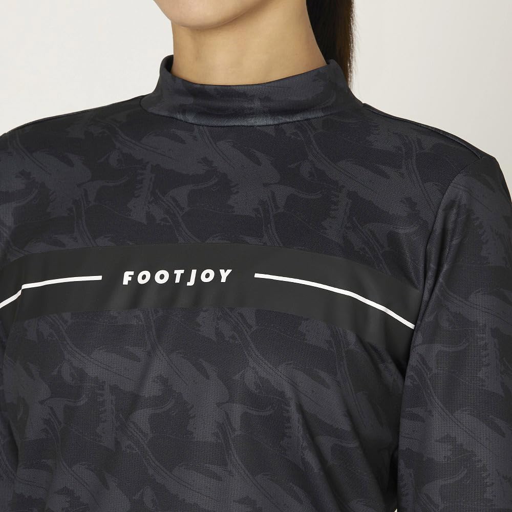 FootJoy Footwear Motif Print Long Sleeve Mock Neck Shirt, Black, Women's, XL, FJW-F24-S04, 32272-XL