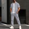 Conjunto Masculino de Jaqueta de Manga Curta e Calça com Estampa Geométrica e Camiseta Branca, Roupa Casual Streetwear