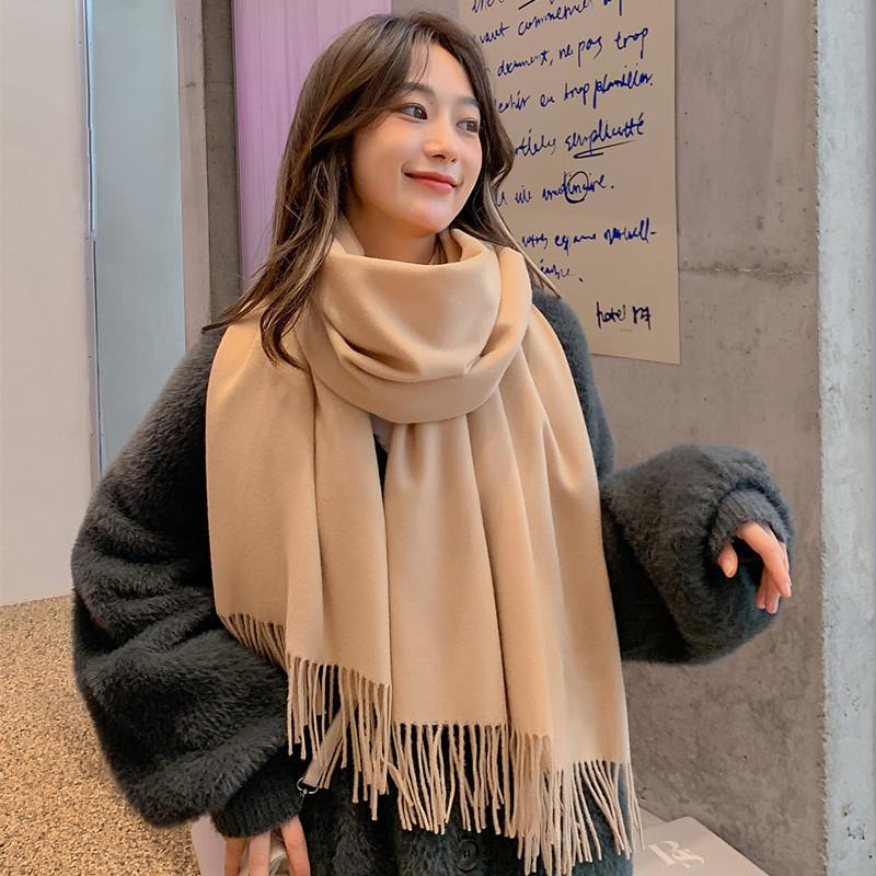 White Cashmere Scarf: Thickened, Solid Color, Versatile for Women & Men, Perfect for Autumn & Winter