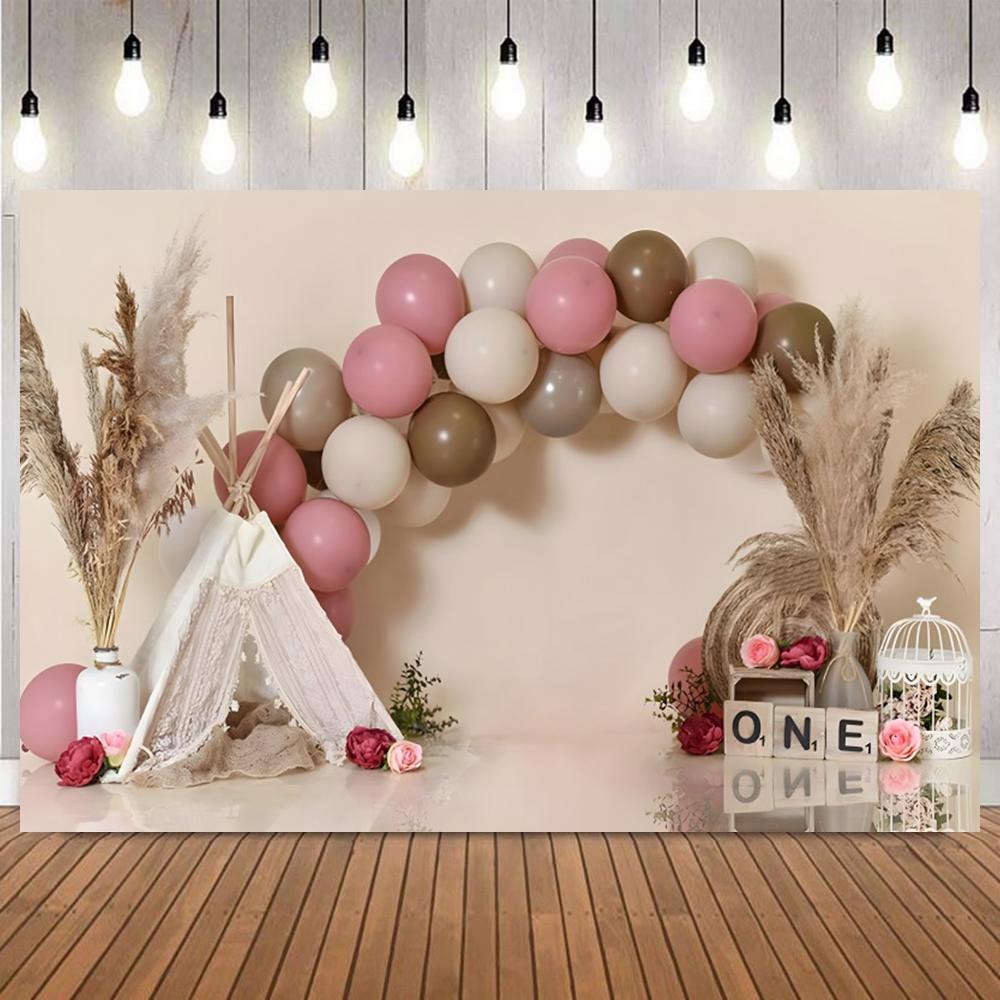 Happy Birthday Photography Backdrop Boho Colorful Balloon Newborn Baby First Birthday Baby Shower Party Photo Backgrounds Props