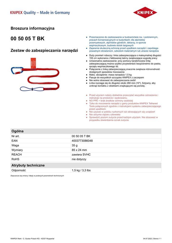 Tool Security Kit, Elastic Strap - Kn 00 50 05T