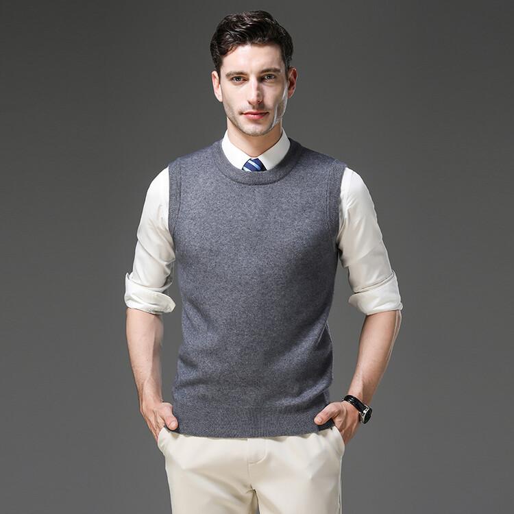 Spring and Autumn Men's Knitted Sweater Bottom Shirt Crew Neck Sleeveless T-Shirt Knitted Vest Vest