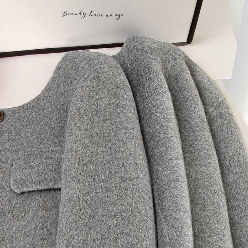 Damen Rundhals Doppelgesichtige Wollmischjacke