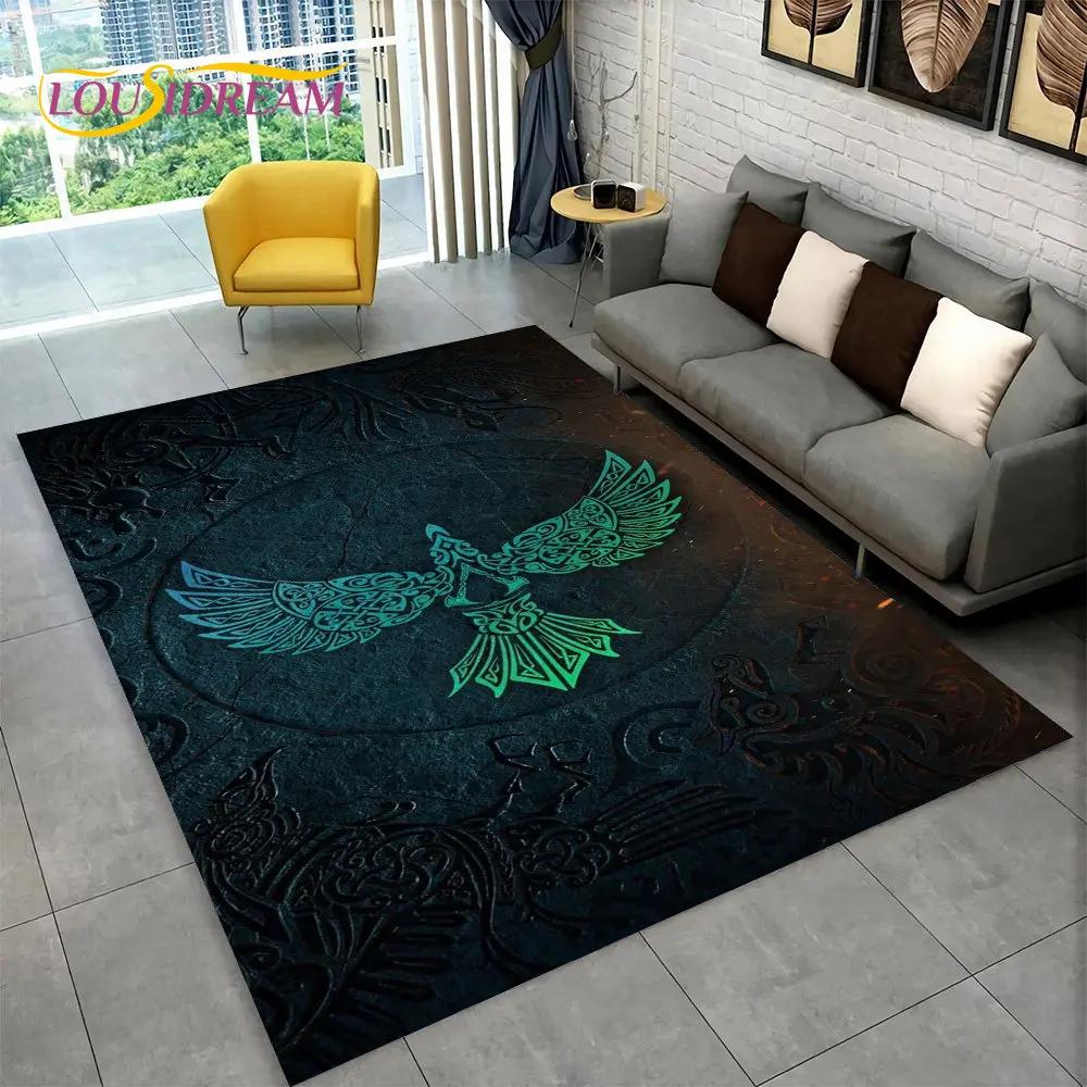 Viking Norse Mythology God Loki Rune Area Rug,Carpet Rug for Living Room Bedroom Sofa Doormat Kitchen Decor,Non-slip Floor Mat