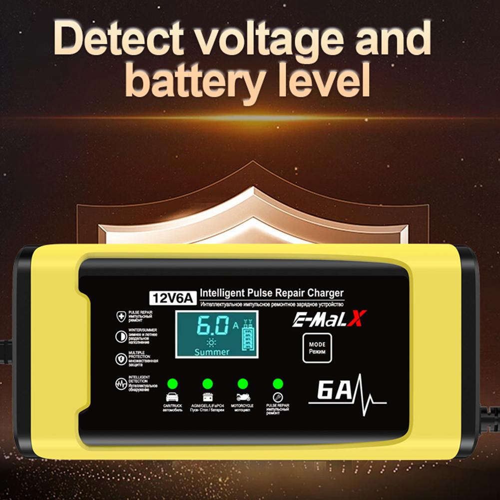 12V 6A Car Battery Charger 110-240V Power Puls Repair Charger Wet Dry Lead Acid Battery LED Display Moto Truck Battery Charger