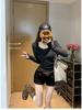 Korean Style Slim Fit Round Neck Rivet Long Sleeve Top for Women - Spring Solid Color