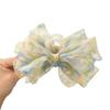 Korean Chiffon Mesh Bow Shark Clip - High-End French Retro Hair Claw with Crystals.