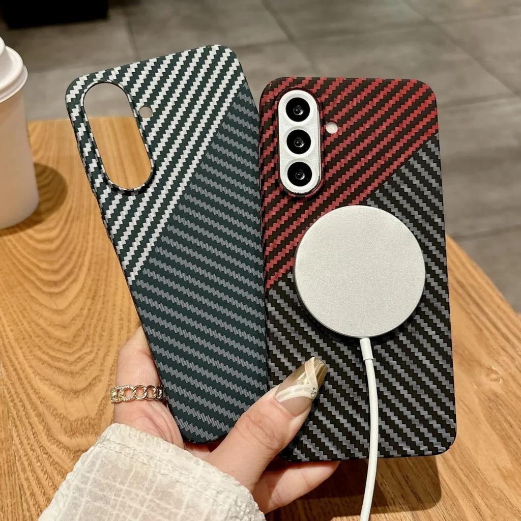 Carbon Fiber Plastic Case For Samsung S26 S25 S24 S23 S22 Note 20 Ultra 10 Plus A17 A15 A56 A16 A55 For Magsafe Magnetic Cover