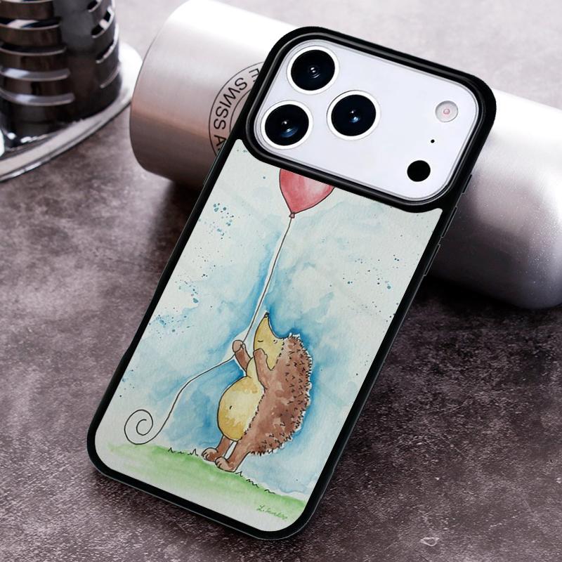 Hedgehog and Balloon Phone Case for iPhone 17 16 15 Pro Max Air 14 13 12 11 Plus Shockproof Cover