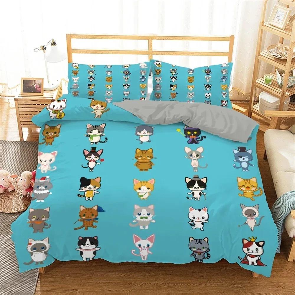 

Комплект постельного белья с изображением мультяшного кота, детский пододеяльник с изображением милого котенка, разноцветный пододеяльник с изображением животных, покрывало King Twin Queen из полиэстера 70x133cm 2pcs