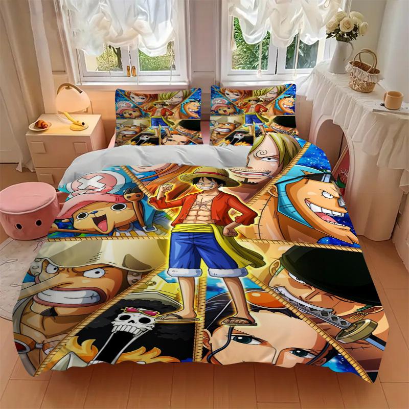 One Piece: Pirate Adventure Bedding Set Comforter Cover Gift for Bedroom,Includes 1 Cover and 2 Pillowcases, No InsertB270