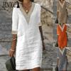 Vestidos casuales con escote en V y mangas 2/1 con estampado de colores sólidos de moda de verano y primavera para mujer