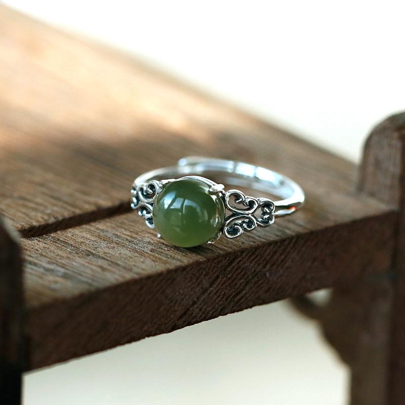 925 Sterling Silver Sapphire Hollow Pattern Retro Literary National Style National Style Live Mouth Ring Adjustable 2026 Resizable