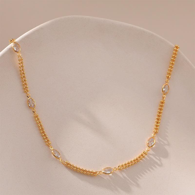 K Gold Plated Beaded Chain Clavicle Necklace Handmade Minimalist Cool Style
