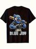 Unisex's Retro Baseball Blue Jay Graphic T-Shirt - Glossy Tee With Vintage