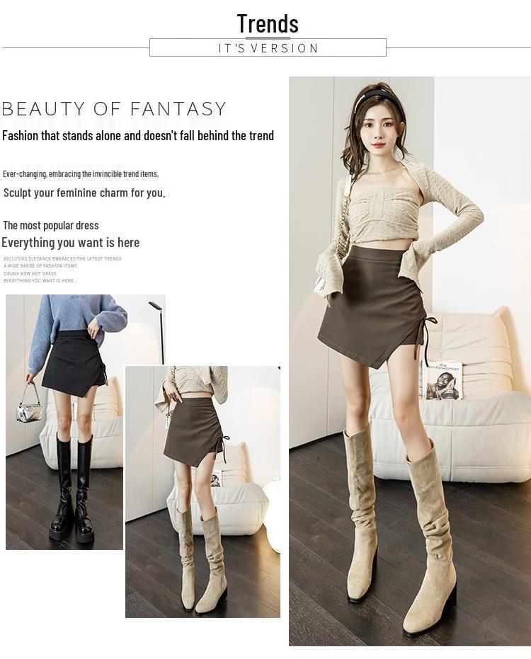 A-line Pleated Irregular Midi Culottes Skirt, High Waist, Slimming, Hip-Hugging, Women's Spring/Autumn 2024