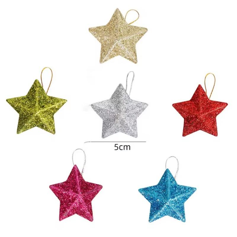 6/24pcs Christmas Glitter Star 5cm Pentagram Christmas Hanging Pendant For Birthday Wedding Festive Christmas Party Decoration