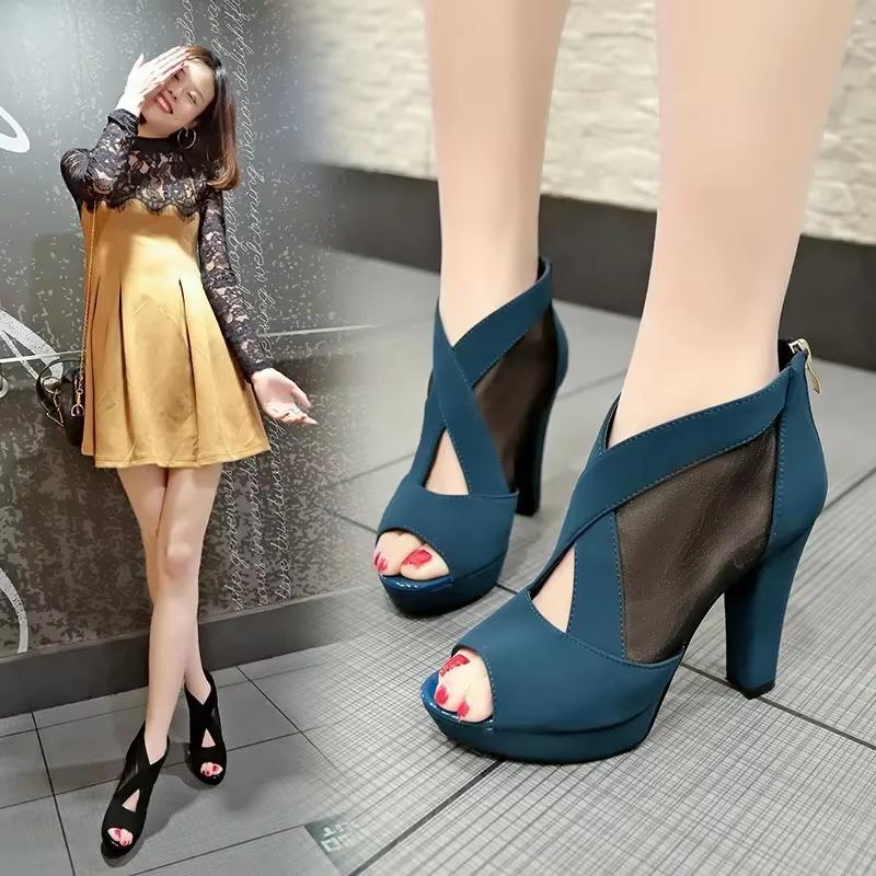Fashion New Summer Women's High Heels Fashionable Zipper Thick Heels Hot Selling Solid Color Elegant Women's High Heels Pumps