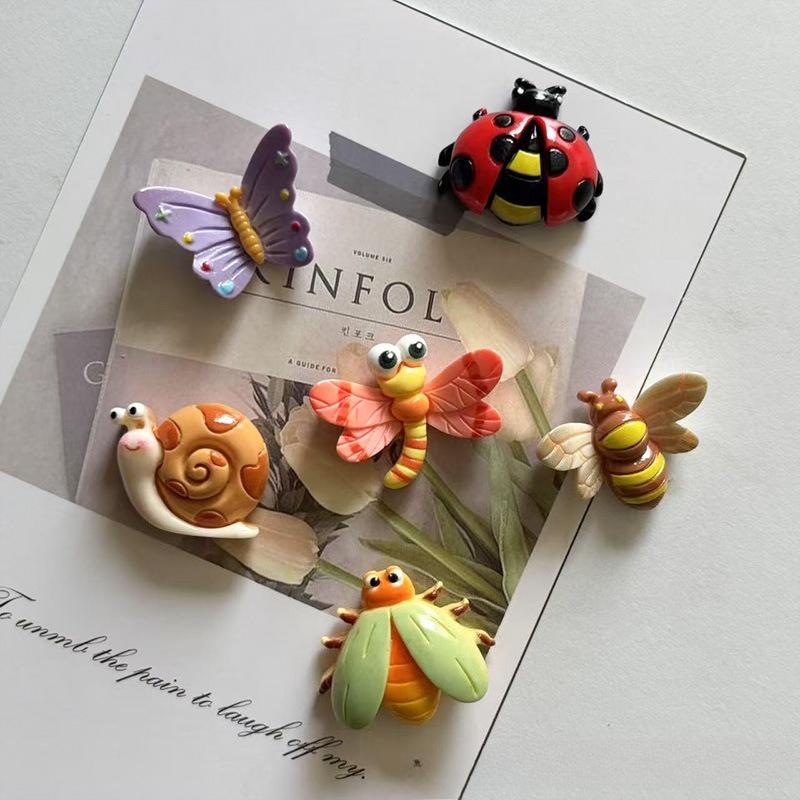 6 pièces Aimants de réfrigérateur amusants Série d'insectes sucrés Papillon Coccinelle Aimant mini réfrigérateur créatif Décoratif