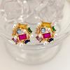 French Full Color Diamond Stud Earrings Light Luxury Fashion Heavy Industry Style Geometric Earrings Fashion Versatile Temperament Earrings