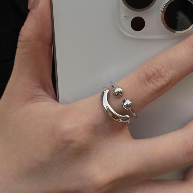 Charm Vintage Cute Simple Smile Adjustable Ring Silver Color Engagement Wedding Rings Jewelry Gift for Men and Women
