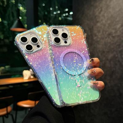 Applicabile a custodie per telefono placcate a colori per iPhone 16, Attrazione magnetica N52, Apple 15 glitter trasparente, Samsung S24ultra